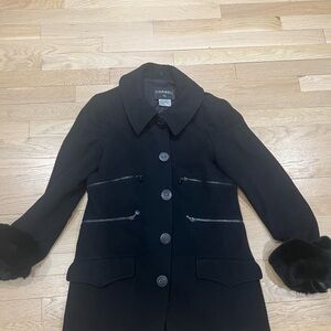 CHANEL Black cashmere Pea Coat with Fur removable Cuffs 42 size Small 4/6